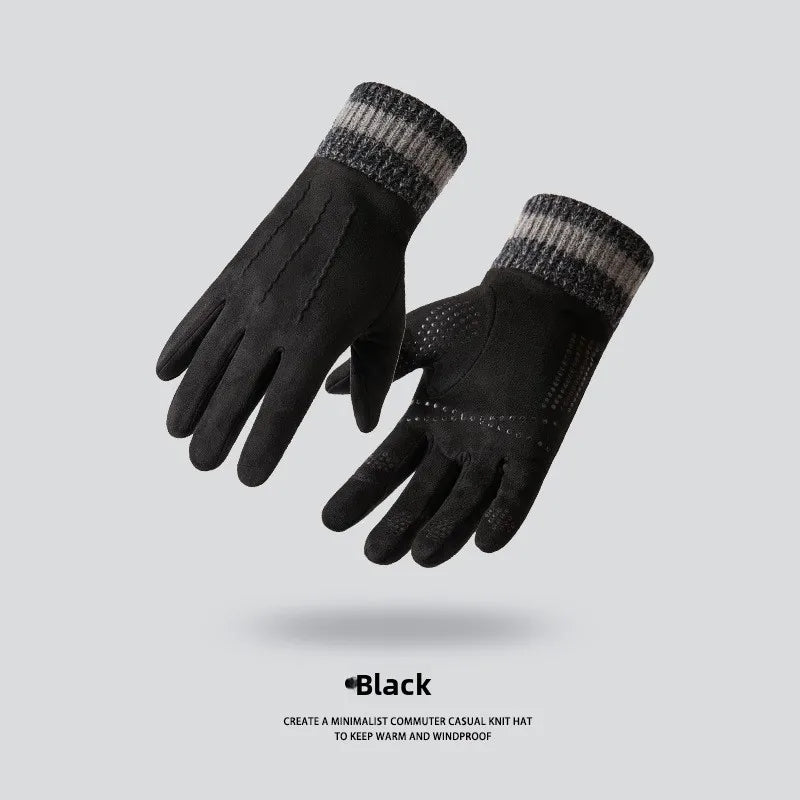 1 Pair Autumn Winter Suede Warm Gloves for Man Outdoor Windproof Cold-Proof Flip Finger Touch Screen Riding Gloves