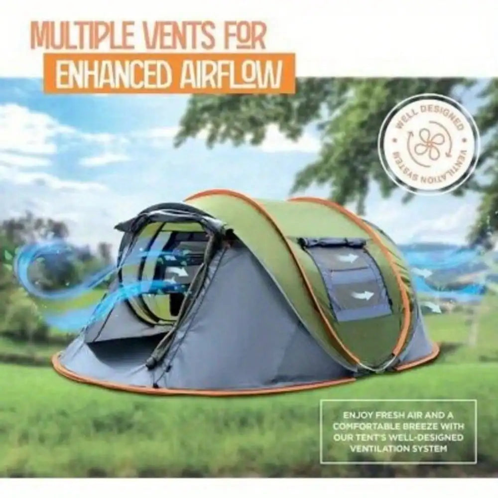 Camping Tent - 4-Person Easy Pop Up Tent with 2 Doors - UPF50+ Waterproof