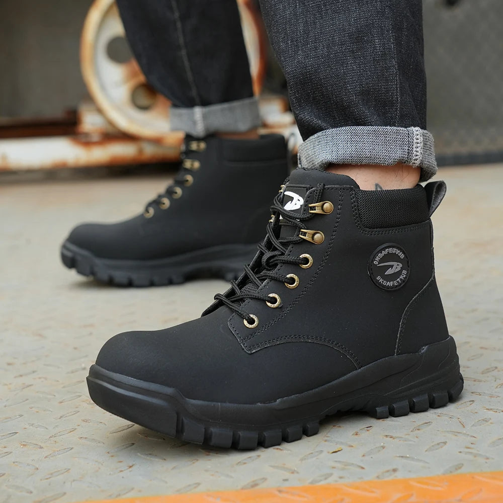 Safety Shoes Steel Toe Boots for Men Adjustable Soft Work Sneakers Anti-Puncture Anti-Drop Work Shoes High Top Hiking Boots