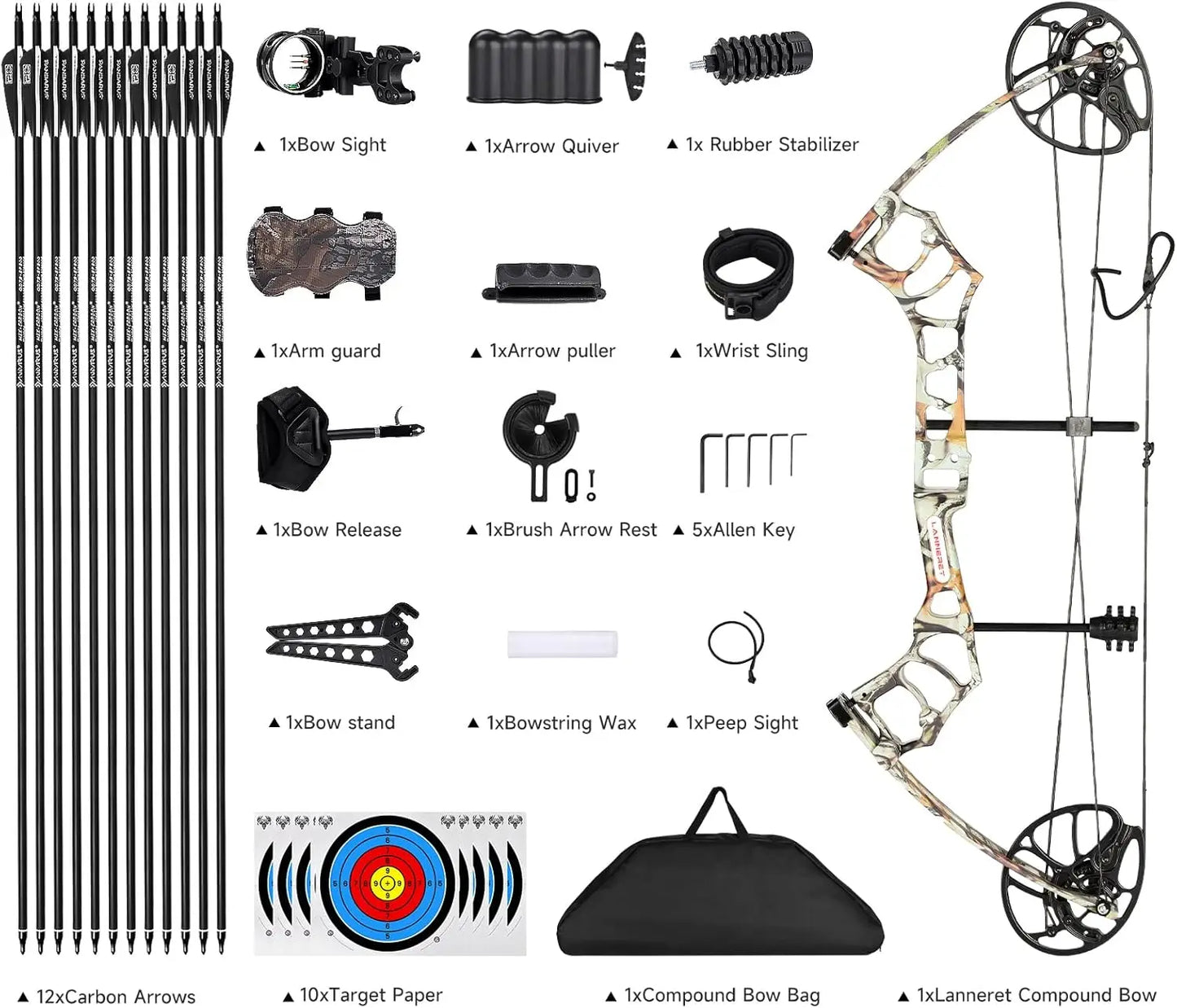 P2 Compound Bow Package Fully Adjustable for Youth & Kids 22.5 " 30 " Draw Length 10 50 Lbs Draw Weight Hunting Bow Archery Set