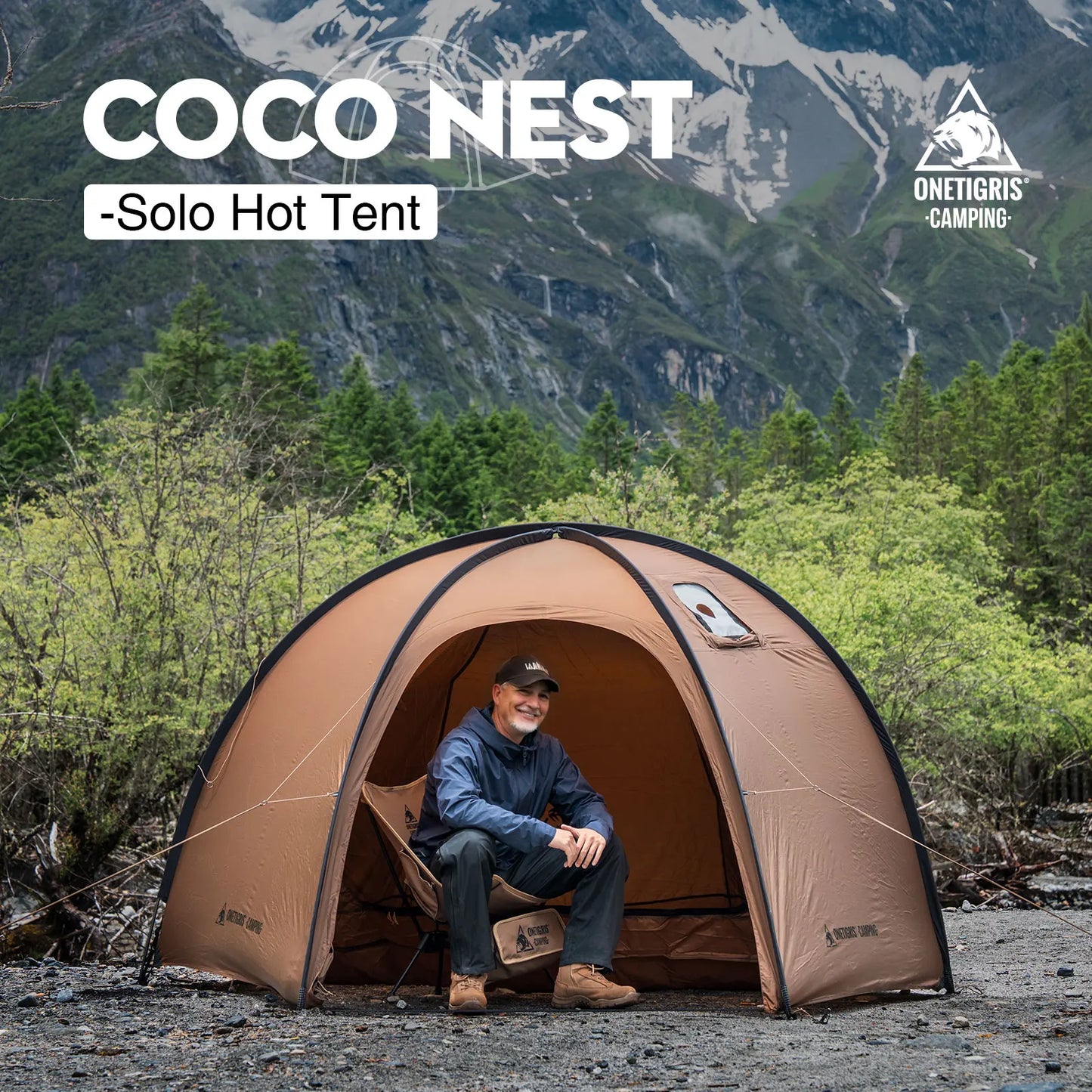 OneTigris Coco Nest Solo Dome Tent with Stove Jack 3000mm Waterproof Camping Hot Tent with Mesh Inner for Bushcraft Glamping