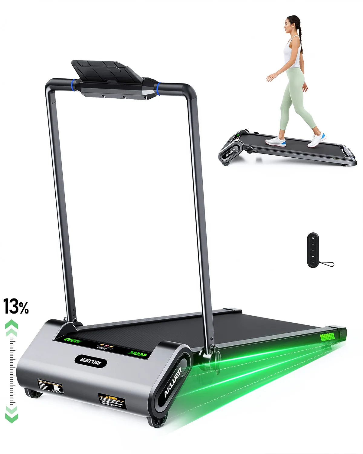 AKLUER Auto Incline,Walking Pad UnderDesk Treadmill,2.5HP PortableTreadmills for Home,330lbs Capacity,LED Display,Remote Control