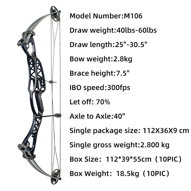 40-60lbs Compound Bow 70% Letoff for Right and Left Hand M106