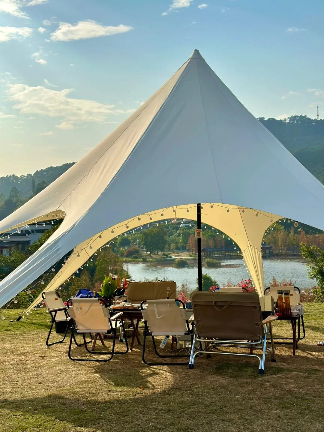 Star Canopy Tent 900D Oxford Cloth  Single Double Pole Octopus Shape Stretch Outdoor Peak Starshade for Camping And Picnics