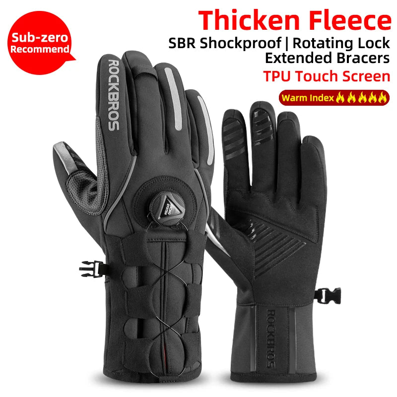 ROCKBROS Winter Gloves Motorcycle Waterproof Fleece Thermal Gloves Snowboard Snowmobile Gloves Men Women Snow Cycling Gloves