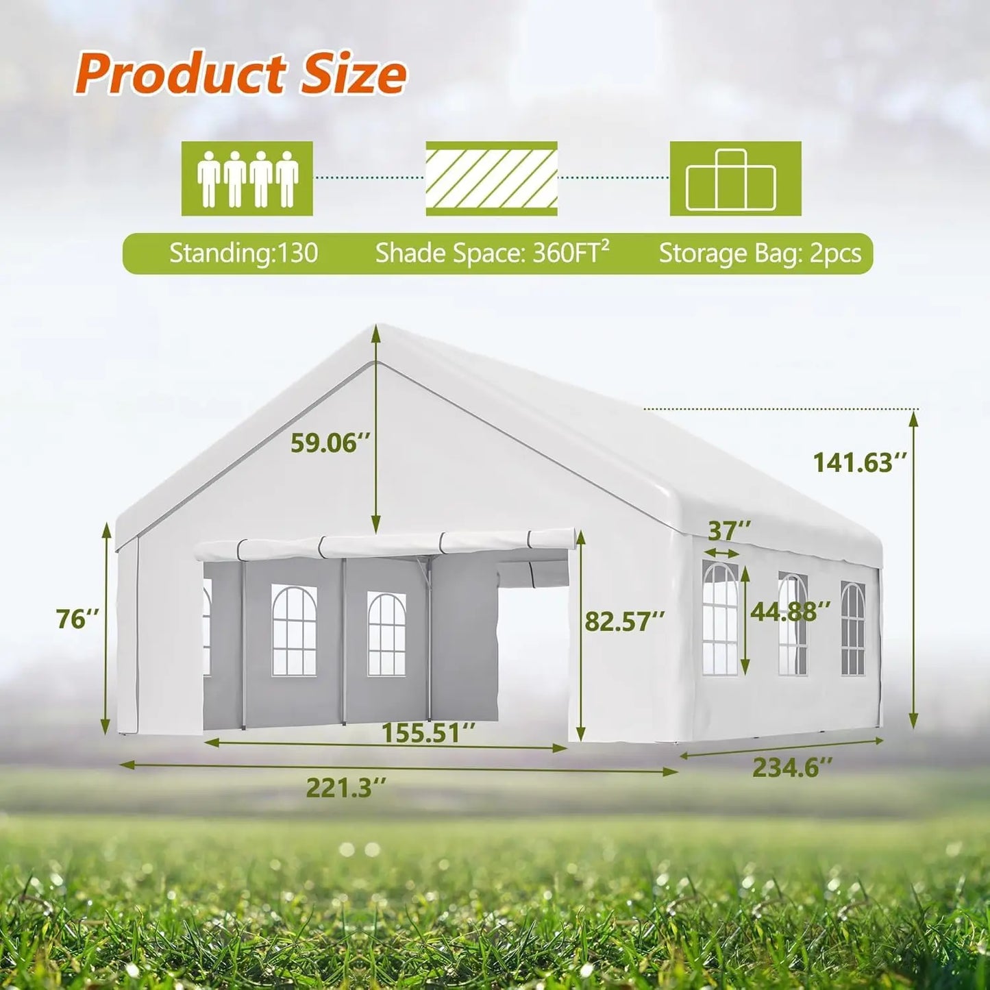 20x20 FT Heavy Duty Party Tent, Waterproof Outdoor Canopy with Removable Sidewalls & 2 Storage Bags, White Event, Customized