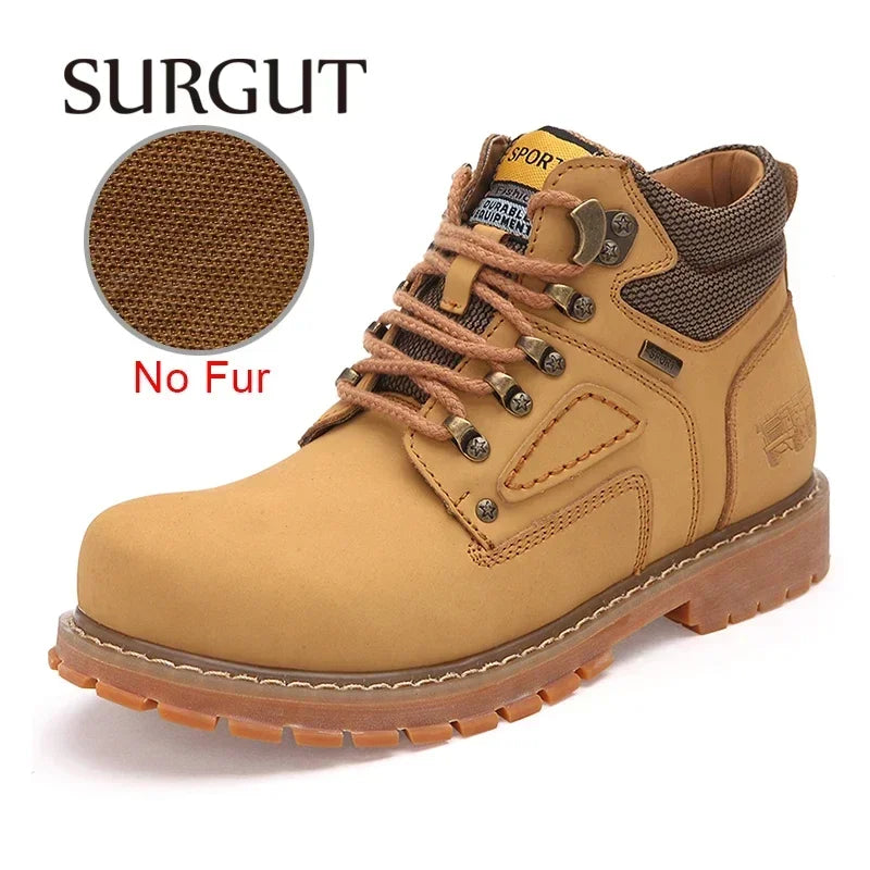 SURGUT Brand Super Warm Men's Winter Leather Men Waterproof Rubber Snow Boots Leisure Boots England Retro Shoes For Men Big Size