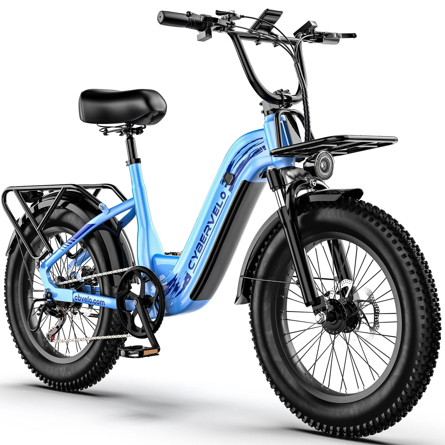 1000W Electric Bicycle for Adults, Cybervelo EK12 Step-Thru 20" Fat Tire E-bike 48V 20AH Removable Battery Shimano 7-Speed