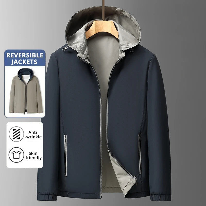 Premium Reversible New Detachable Hood Men Waterproof Lightweight Outdoor Jacket Spring Autumn Windbreaker Casual Coats  Outwear