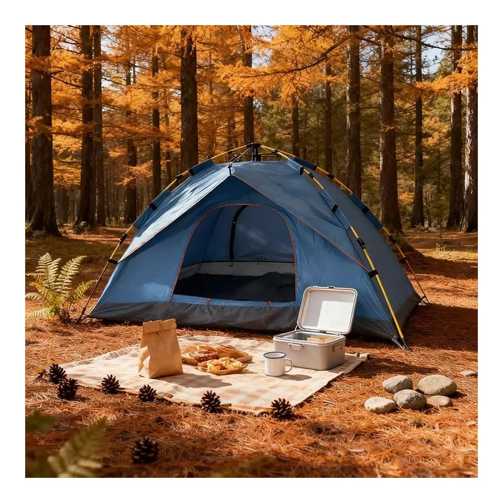 Tent With Mesh Screen, 4Person Blue, Lightweight Family TentQuick Setup For Park Picnics