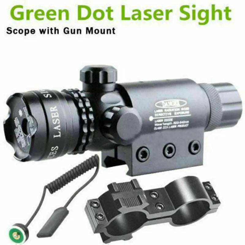 Tactical Green Laser Sight Rifle Dot Scope+ Switch + Rail+ Barrel Mounts TOP