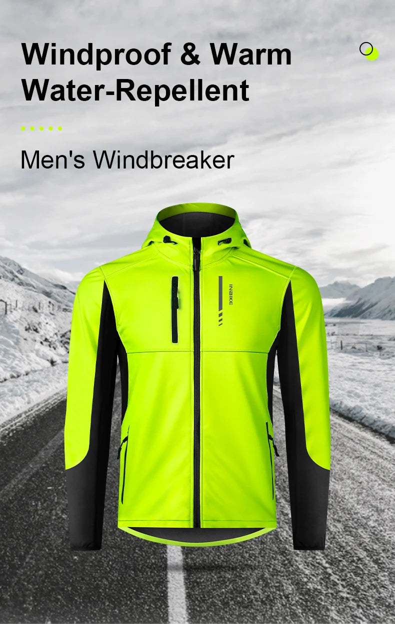 INBIKE Men's Winter Cycling Jacket With Hood Warm Fleece Windbreaker Coat For Men Windproof Outdoor Man Cycling Clothing Hiking