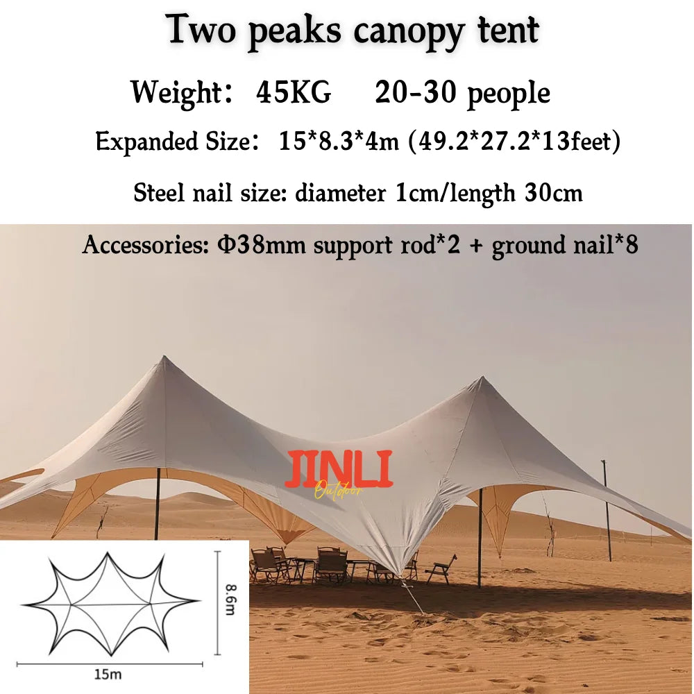 Star Canopy Tent 900D Oxford Cloth  Single Double Pole Octopus Shape Stretch Outdoor Peak Starshade for Camping And Picnics