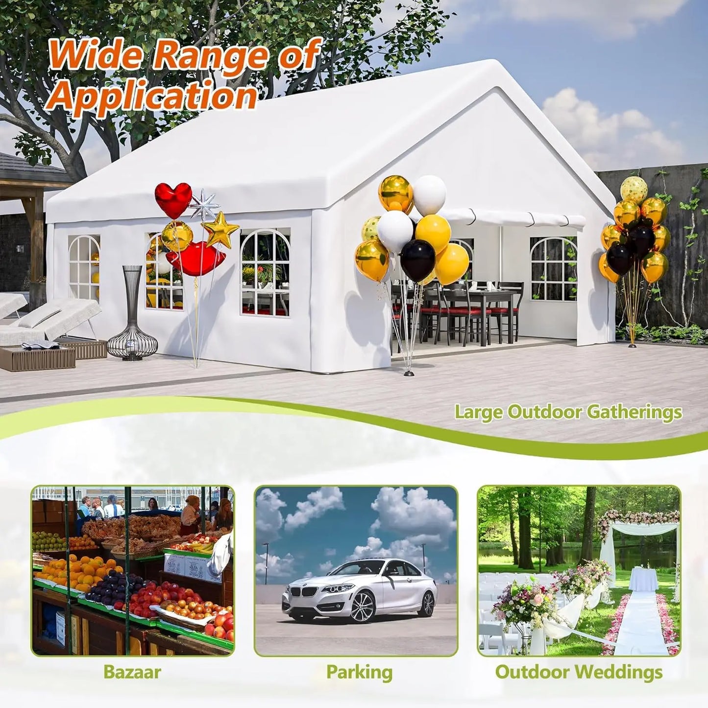 20x20 FT Heavy Duty Party Tent, Waterproof Outdoor Canopy with Removable Sidewalls & 2 Storage Bags, White Event, Customized