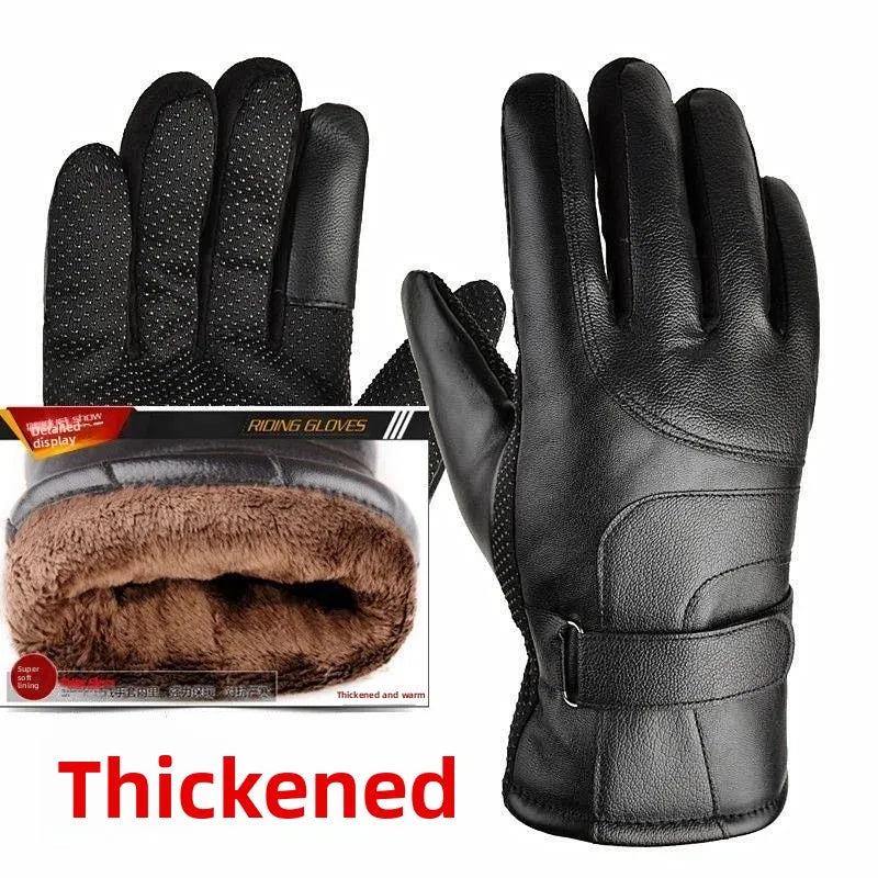 Men's Winter Thickened Fleece Lined Touchscreen Waterproof Windproof Cold Resistant Motorcycle Riding Outdoor Skiing Gloves