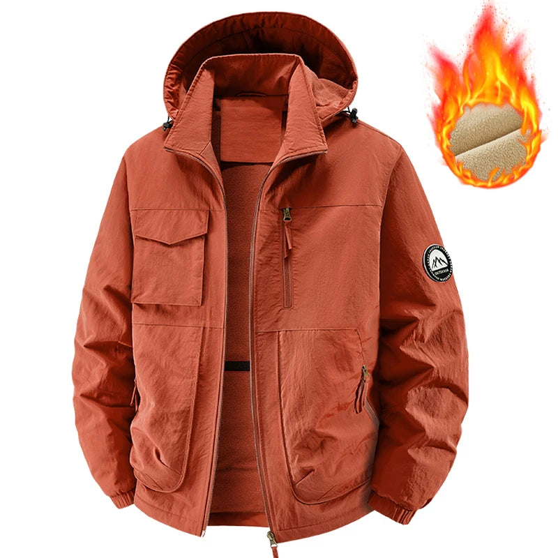 Men's Fleece Warm multi-pocket Cargo Coats Men Thick Waterproof Jacket Winter Men Thermal Windbreaker Hooded Overcoats Clothing
