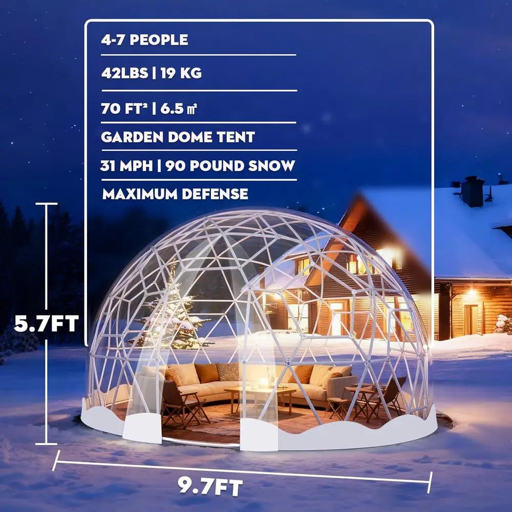 Geometric Dome Greenhouse, 12-Foot Waterproof Bubble Tent with Clear PVC Cover and 20M Light Strings,Customized