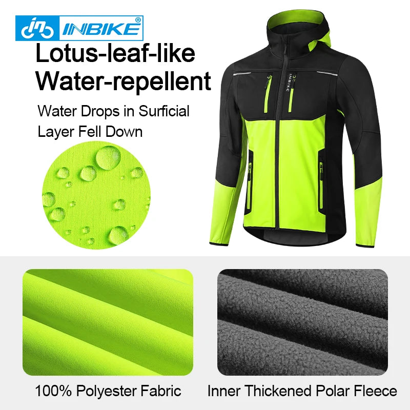 INBIKE Men's Winter Cycling Jacket With Hood Warm Fleece Windbreaker Coat For Men Windproof Outdoor Man Cycling Clothing Hiking