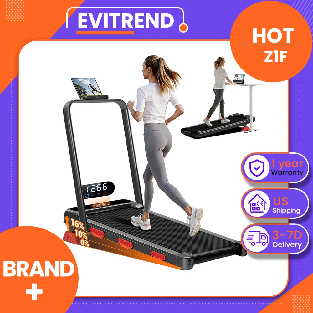 EviTrend Z1F 3-in-1 Foldable Treadmill with 16% Incline, 3 Manual Incline Levels, 2.5HP Quiet Brushless Motor, 10km/h Max Speed, 136kg Capacity, 39cm Wide Running Belt, 6 Shock Absorbers, LED Display, for Home & Office, Local