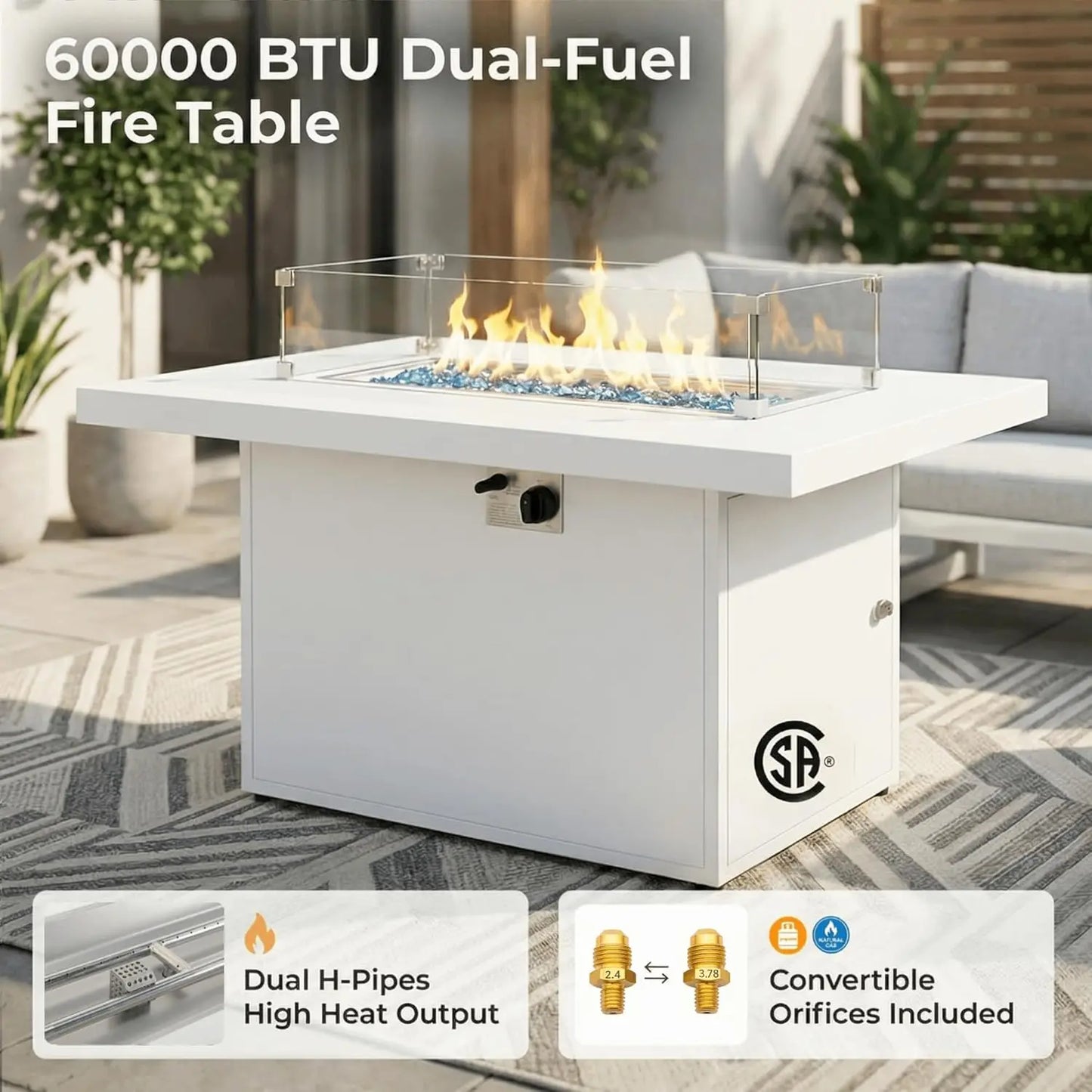 6 Person Large Modern Aluminum Outdoor Patio Furniture Set With Fireplace, 29" Wide Deep Seating, U Shaped Combo, Customized