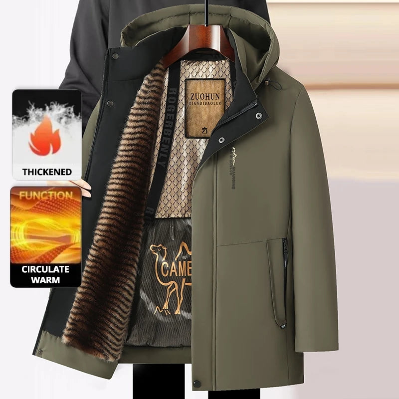 Top Grade Five Protective Tech Luxury Winter New Brand Camel Fleece Men's Parka Jacket Windbreaker Coats Heavy Plush Lining