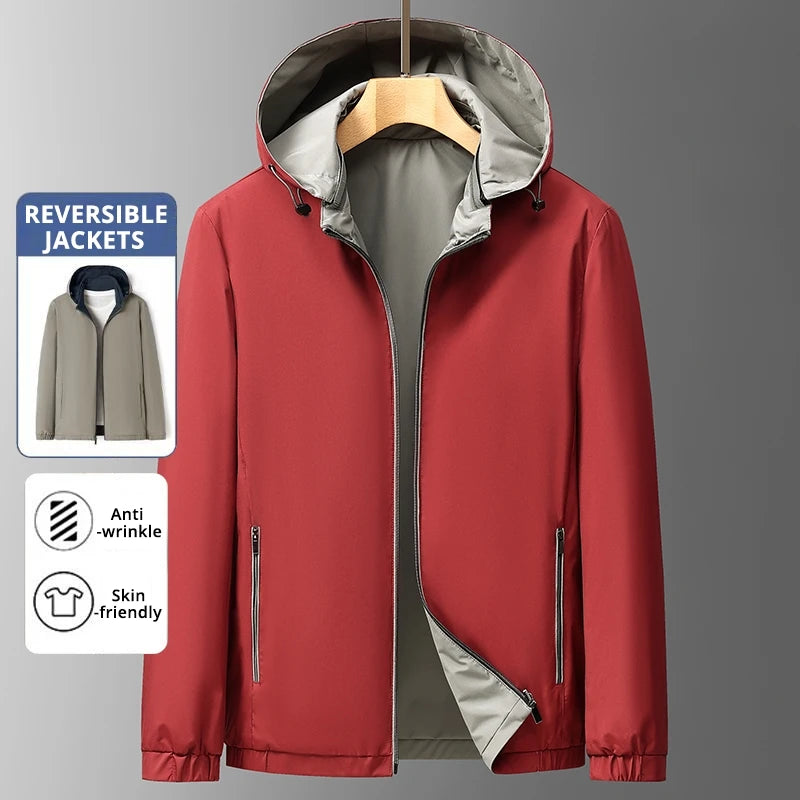 Premium Reversible New Detachable Hood Men Waterproof Lightweight Outdoor Jacket Spring Autumn Windbreaker Casual Coats  Outwear