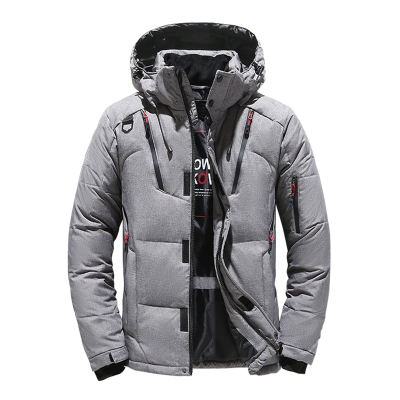 Down Jacket Men White Duck Winter Coat Windproof Warm Parkas Travel Camping Overcoat New in Thicken Solid Color Hooded Clothing