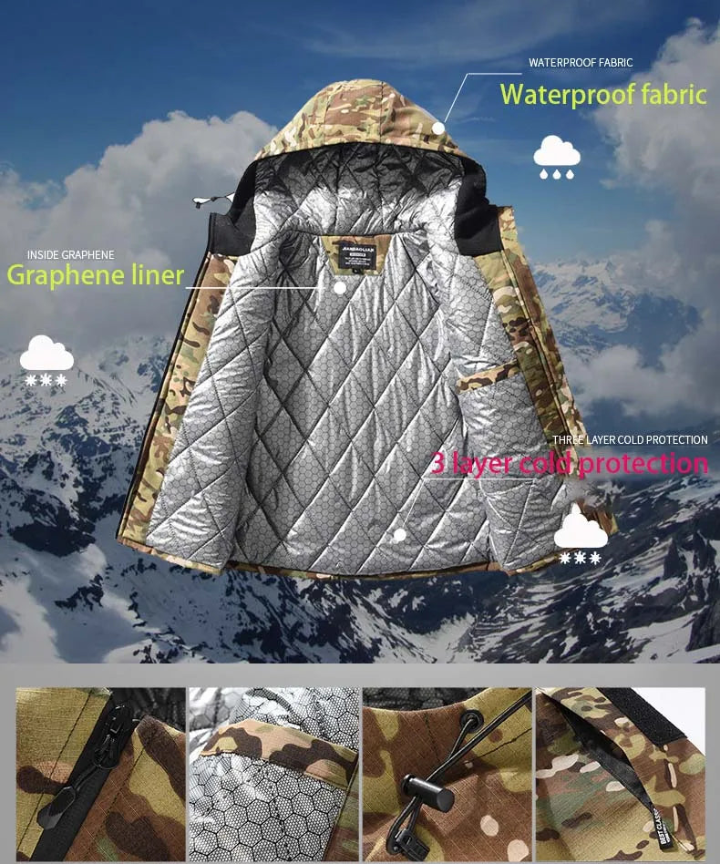 –30℃ M65 Camo Coats Winter Parkas Tactical Jackets Heating Combat Jacket Warm Hooded Windbreaker Multicam Thermal Reflective