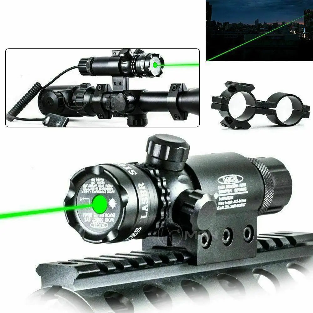 Tactical Green Laser Sight Rifle Dot Scope+ Switch + Rail+ Barrel Mounts TOP