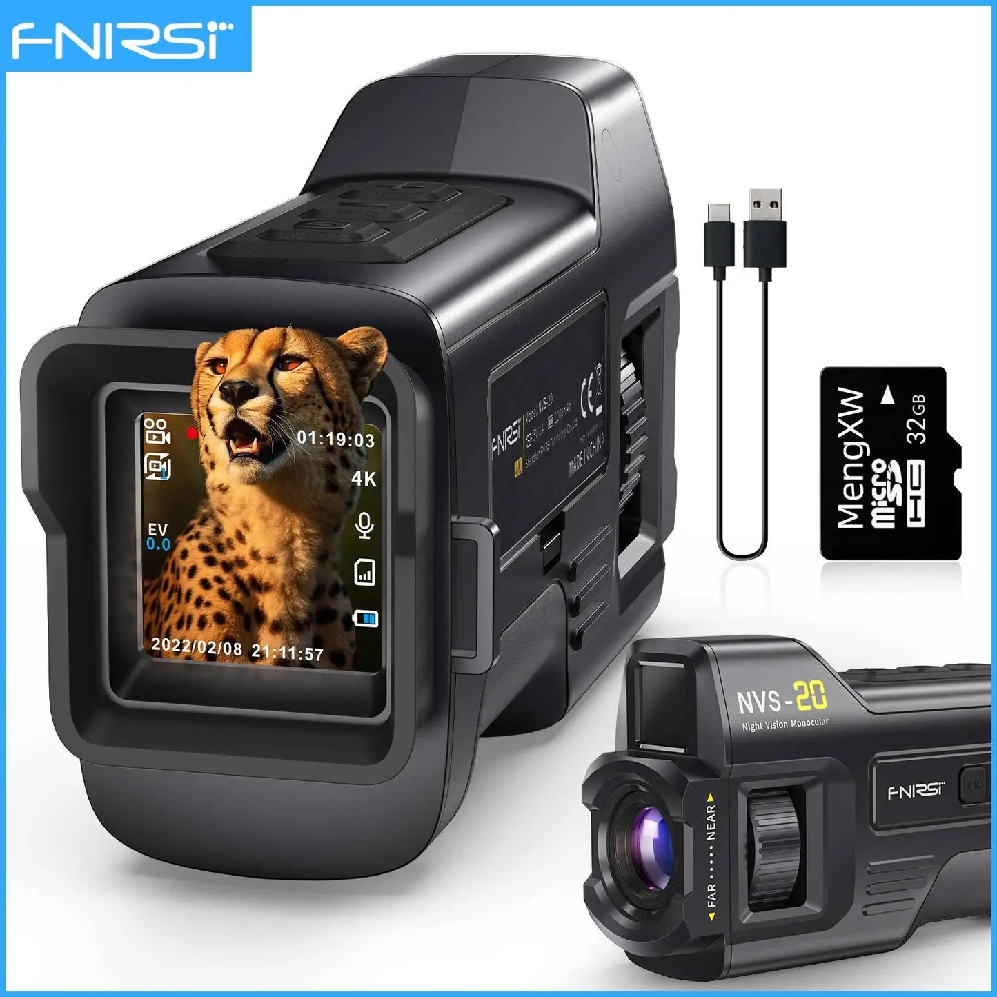 FNIRSI Telescope NVS-20 4K HD Monocular Night Vision Goggles 6X Digital Zoom 300m Hunting Camping Scope Day and Night Dual Use