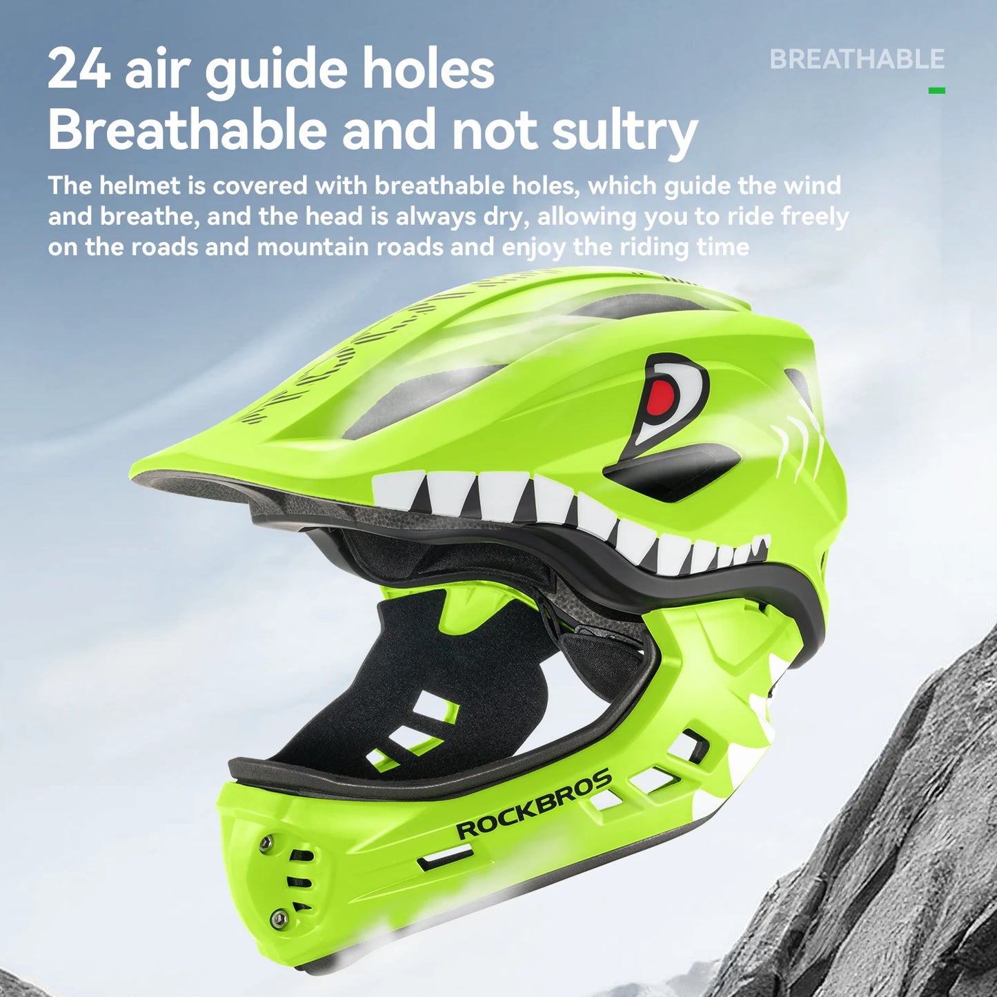 ROCKBROS Child Cycling Helmet Impact Resistant Cross Helmet Detachable Full Face Helmet Safety Protection Bicycle Scooter Helmet