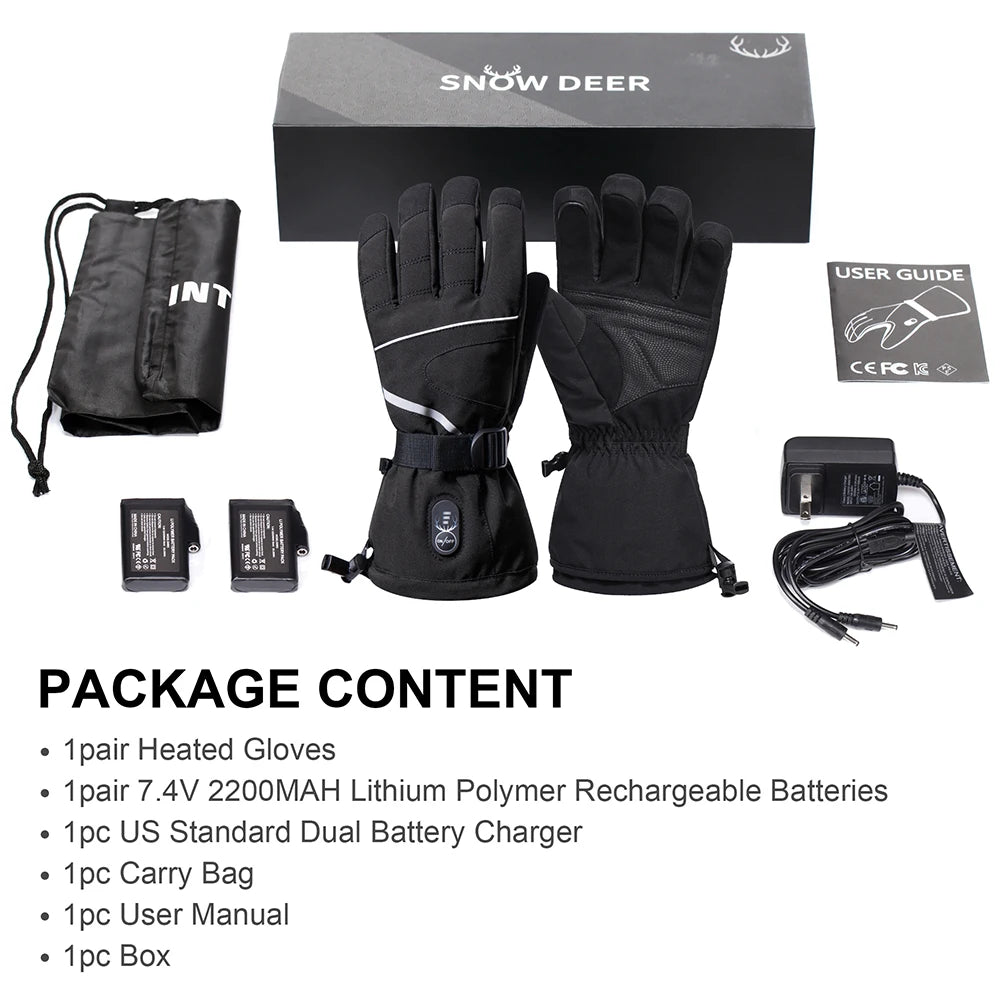 Snow Deer Brand Heated Gloves Motorcycle Winter Heated Gloves Warm Waterproof Rechargeable Heating Thermal Gloves For Snowmobile