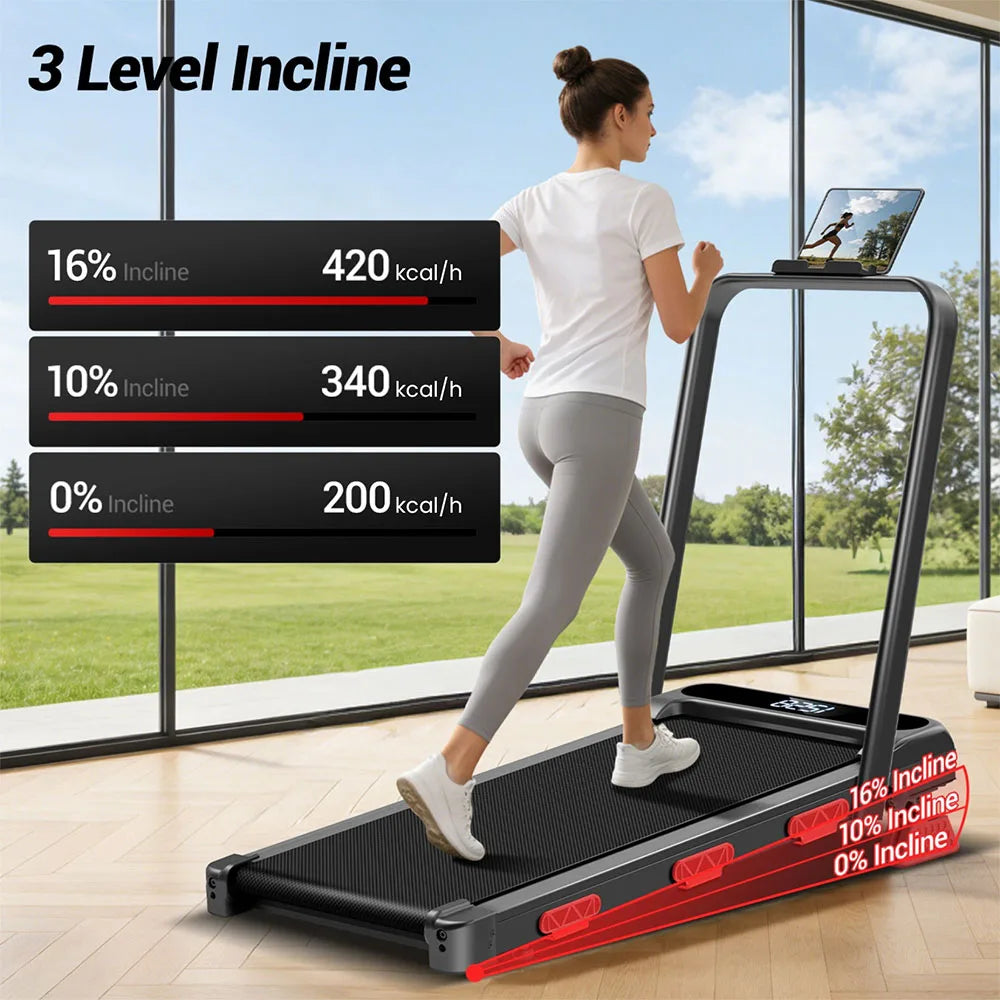 EviTrend Z1F 3-in-1 Foldable Treadmill with 16% Incline, 3 Manual Incline Levels, 2.5HP Quiet Brushless Motor, 10km/h Max Speed, 136kg Capacity, 39cm Wide Running Belt, 6 Shock Absorbers, LED Display, for Home & Office, Local