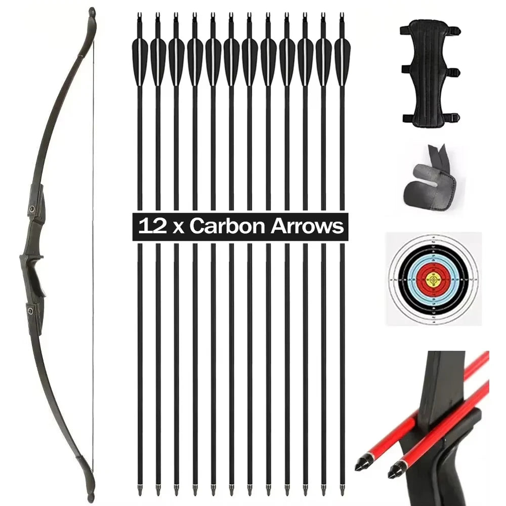 Toparchery 57Inch Takedown Recurve Bow with 12x Carbon Arrows Finger Savers Recreational Camping Hiking Right Hand Left Hand bow