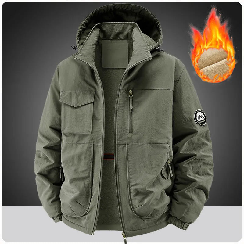 Men's Fleece Warm multi-pocket Cargo Coats Men Thick Waterproof Jacket Winter Men Thermal Windbreaker Hooded Overcoats Clothing