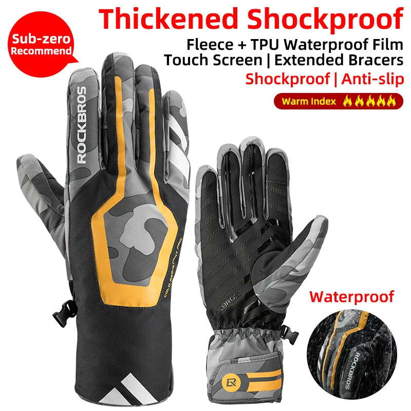 ROCKBROS Winter Gloves Motorcycle Waterproof Fleece Thermal Gloves Snowboard Snowmobile Gloves Men Women Snow Cycling Gloves