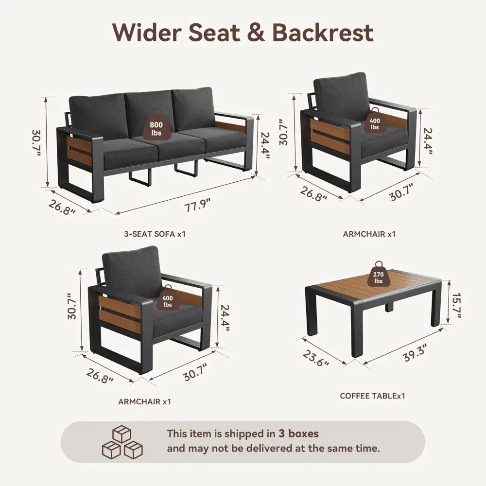 Aluminum Patio Furniture Set, 5 Seats Sectional Metal Patio Furniture with Coffee Table, 6'' Thick Cushions, Customized