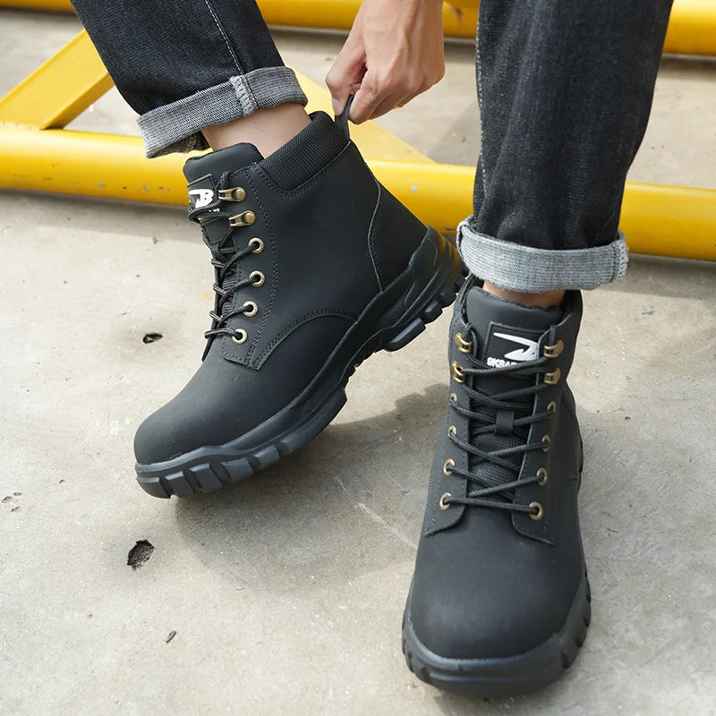 Safety Shoes Steel Toe Boots for Men Adjustable Soft Work Sneakers Anti-Puncture Anti-Drop Work Shoes High Top Hiking Boots