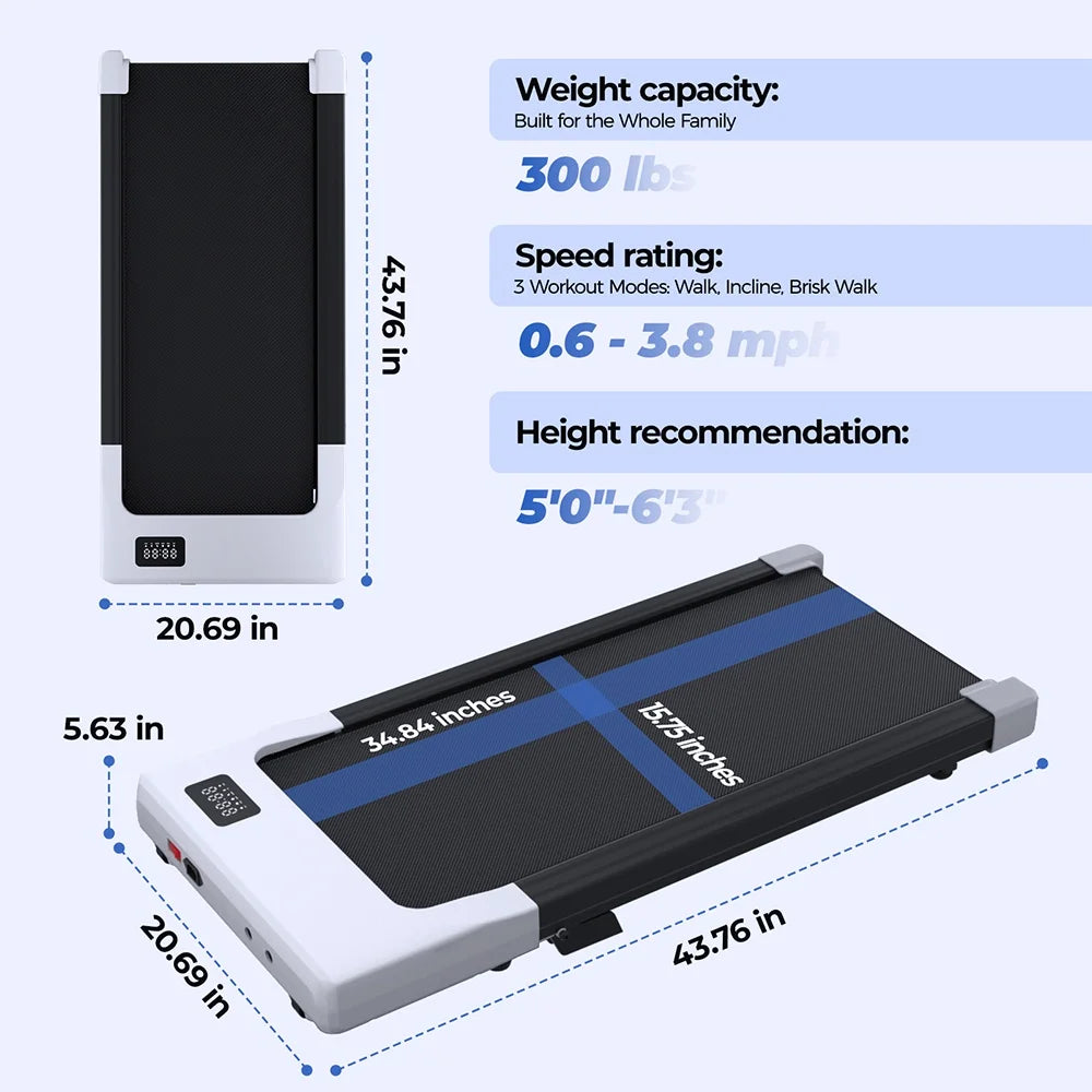 Treadmills 39.37inch Running Belt 2in1 Under Desk for Home Office Treadmill Walkingpad 2.5HP Romote Control 5MPH Exerice Machine