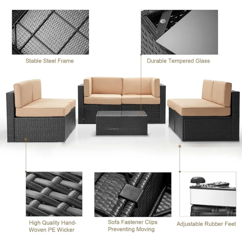 7 Piece Outdoor Patio Furniture Set, PE Rattan Outdoor Grey Wicker Furniture, Outdoor Sectional Furniture Chair Set with Cushion