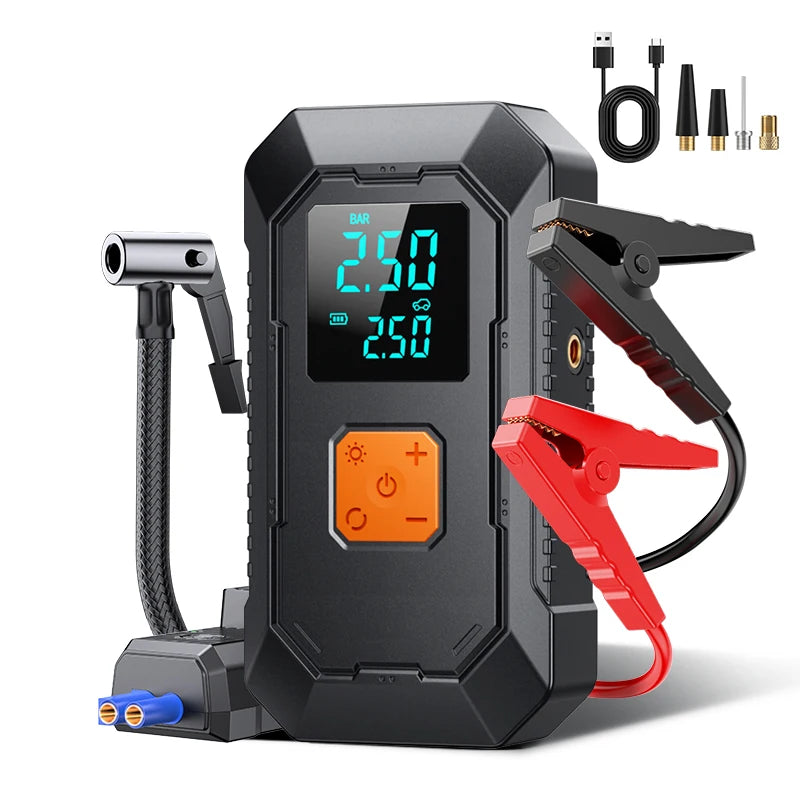 Car Jump Starter Air Pump Portable Air Compressor Multi-function Tire Inflator Auto Portable Car Battery Starter with Power Bank