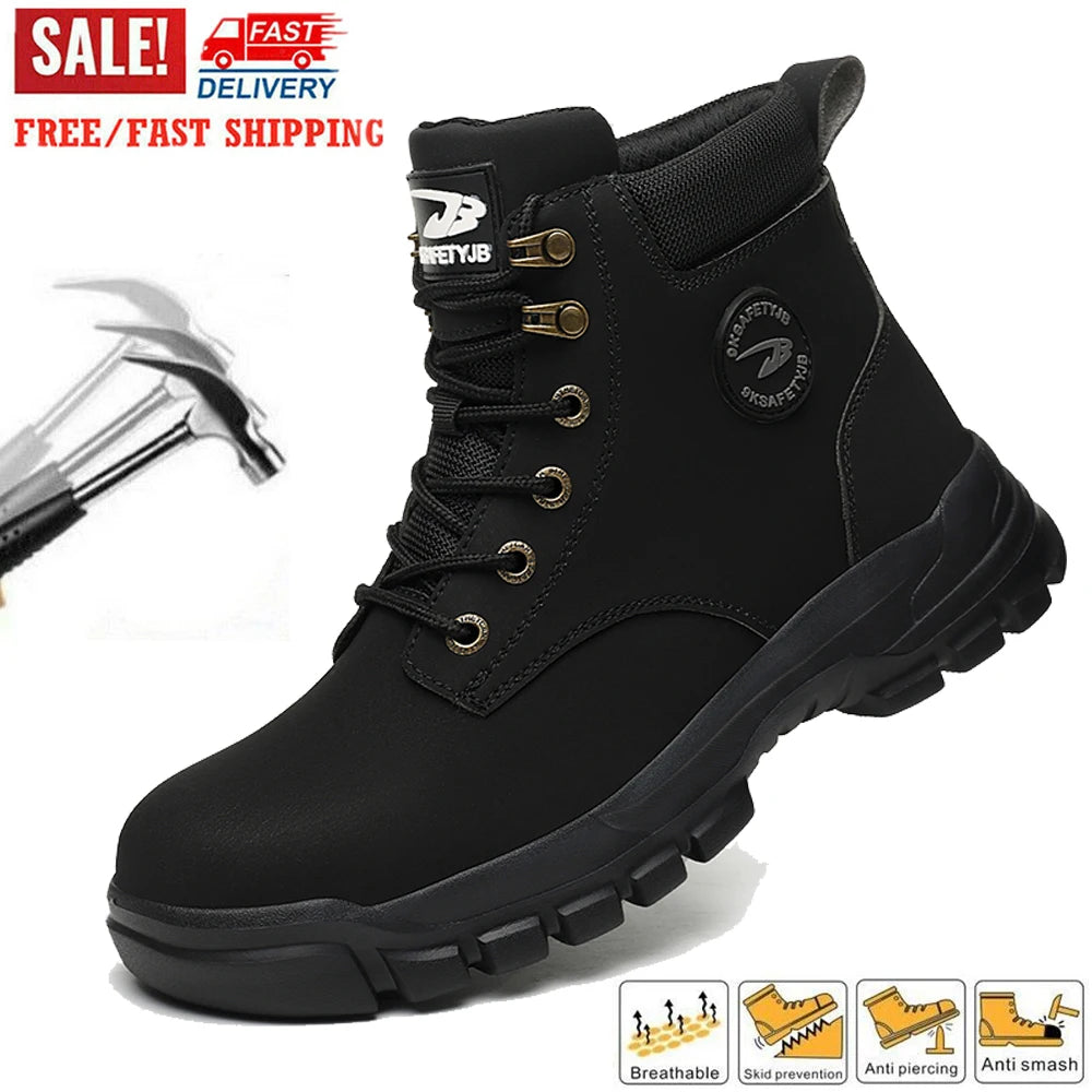 Safety Shoes Steel Toe Boots for Men Adjustable Soft Work Sneakers Anti-Puncture Anti-Drop Work Shoes High Top Hiking Boots