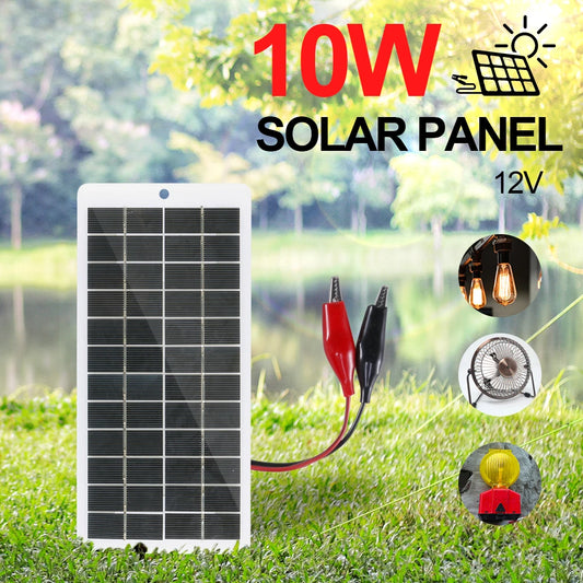 10W Solar Battery Charger with Carabiner 12V Cells Power Bank Polysilicon Solar Charger Plate Portable for 9-12V Battery