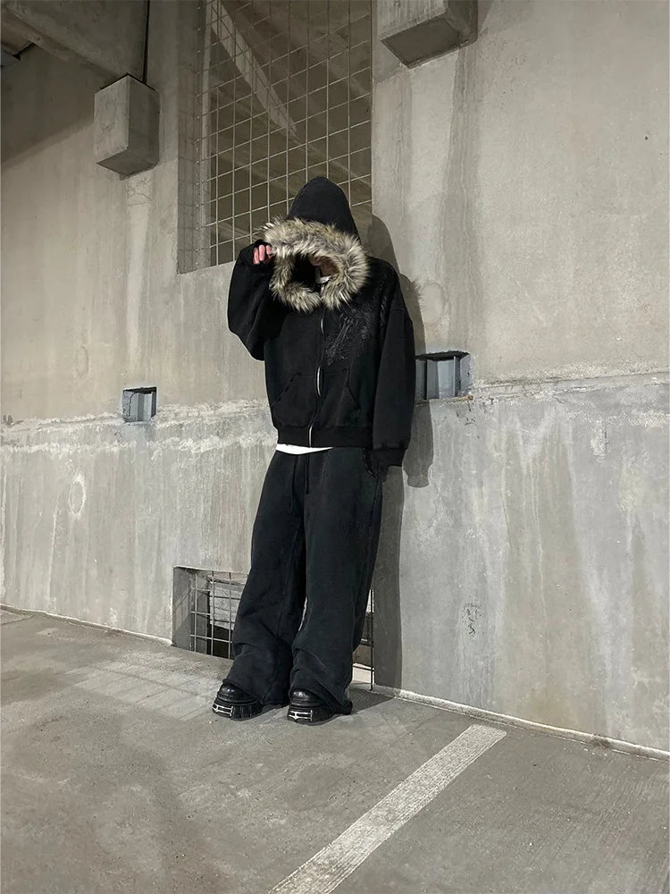 Autumn/Winter Y2k Women Aesthetic Harajuku Faux Fur Collar Hoodies Clothes Graphic Hip Hop Punk Gothic Zip Up Hoodies 2025 new