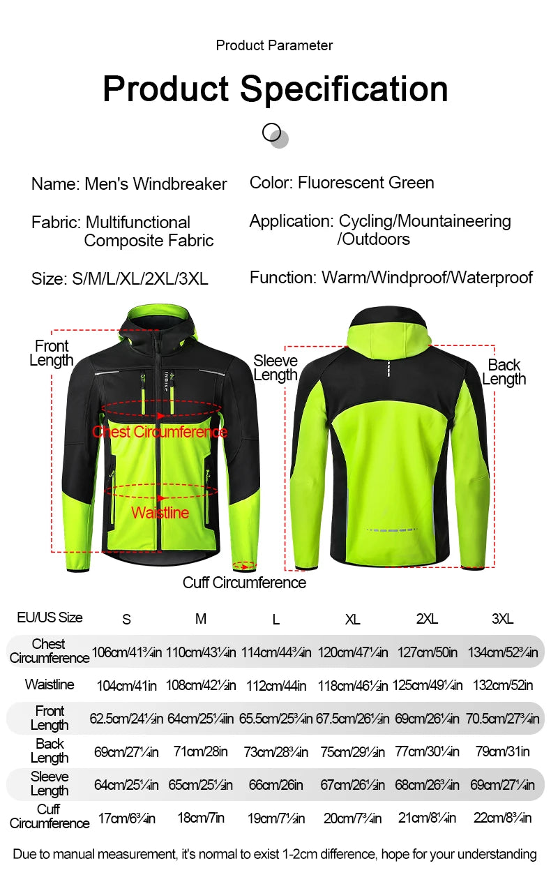 INBIKE Men's Winter Cycling Jacket With Hood Warm Fleece Windbreaker Coat For Men Windproof Outdoor Man Cycling Clothing Hiking