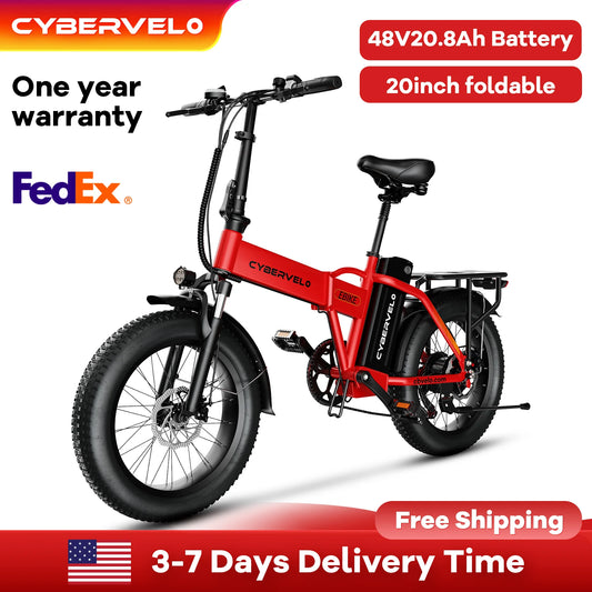 Cybervelo 1000W Peak Electric Bike for Adults Foldable 28+MPH 80Miles Removable Battery Fat Tire Off-road E-bike EK4 EK5 Mars700