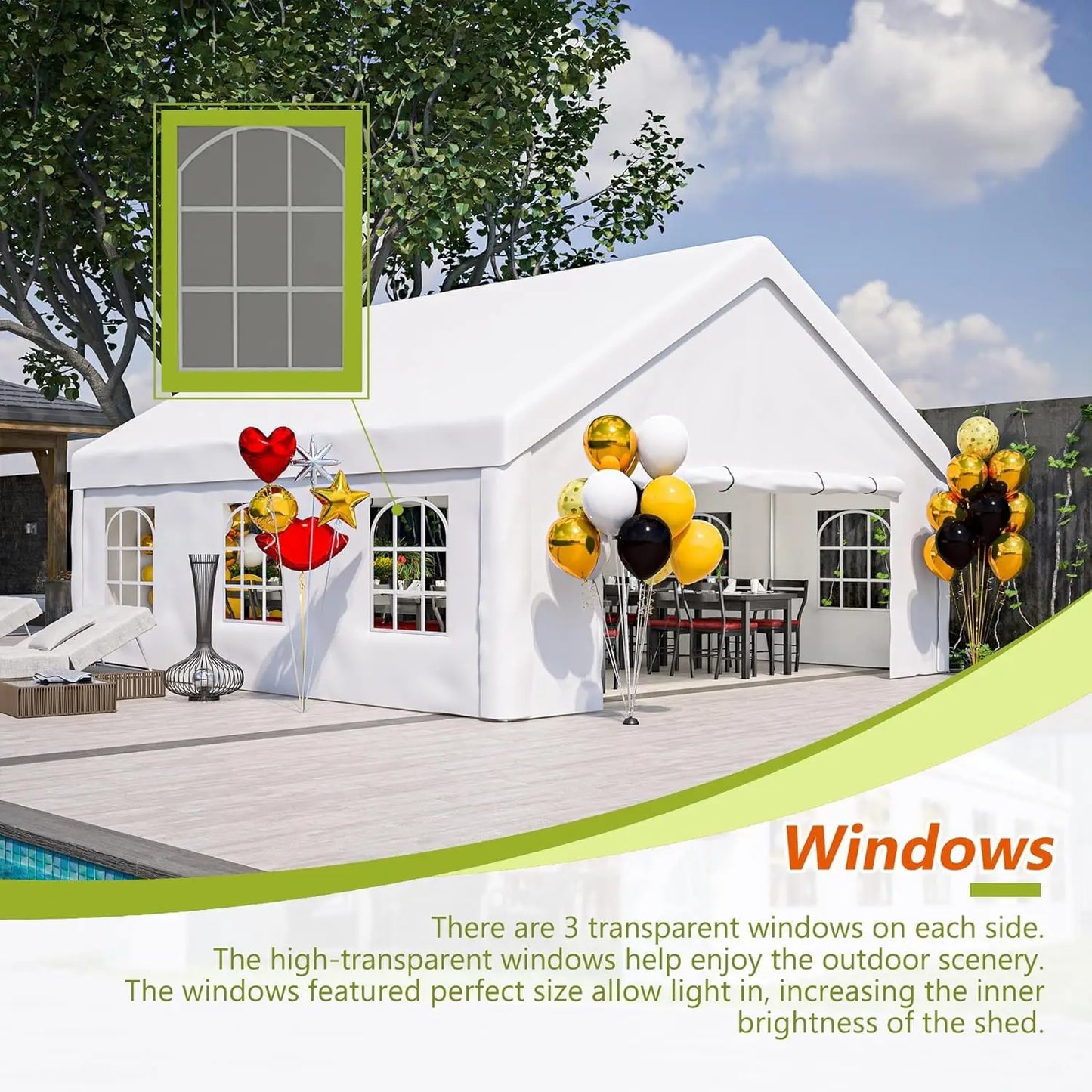 20x20 FT Heavy Duty Party Tent, Waterproof Outdoor Canopy with Removable Sidewalls & 2 Storage Bags, White Event, Customized