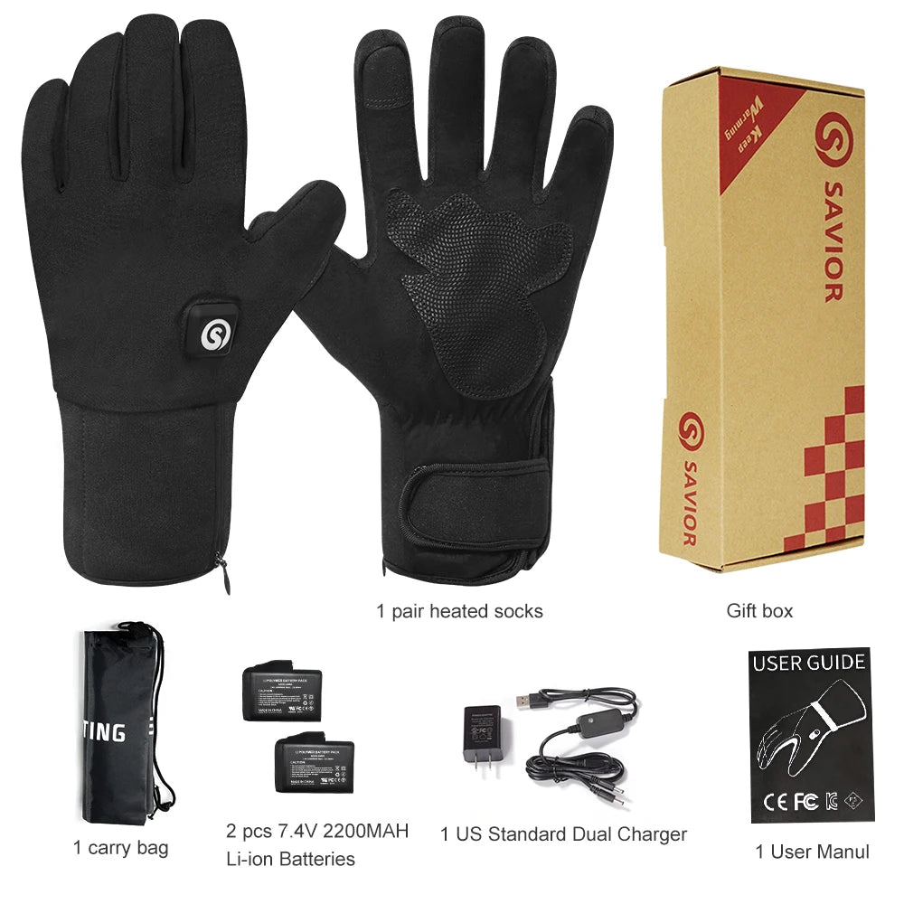 Winter Electric Heated Gloves With Battery Hand Warmer Heating Gloves Motorcycle Thermal Touch Screen Waterproof Bike Gloves Hot