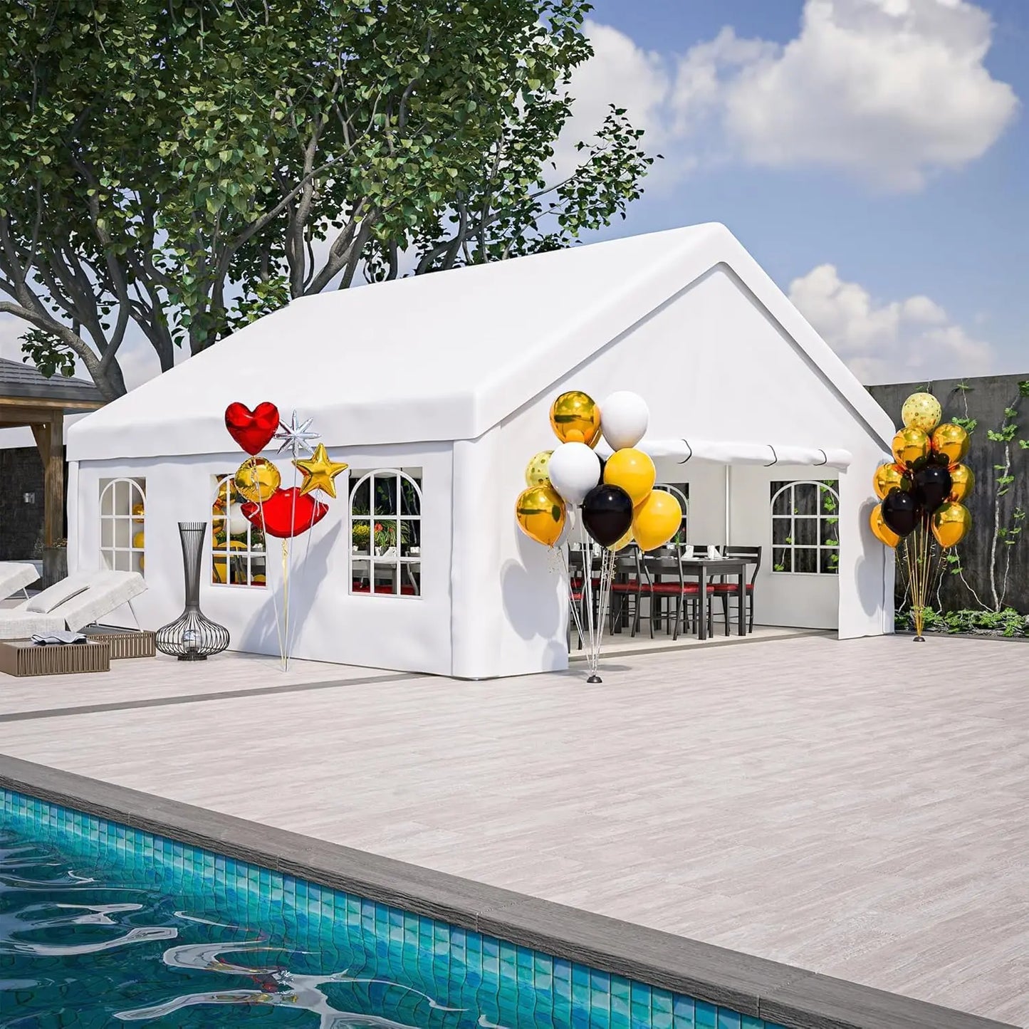 20x20 FT Heavy Duty Party Tent, Waterproof Outdoor Canopy with Removable Sidewalls & 2 Storage Bags, White Event, Customized