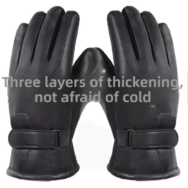 Men's Winter Thickened Fleece Lined Touchscreen Waterproof Windproof Cold Resistant Motorcycle Riding Outdoor Skiing Gloves
